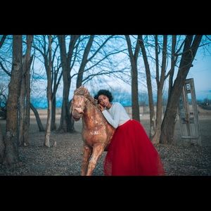 Red Floor Length Tulle Skirt